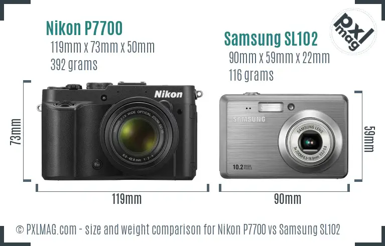 Nikon P7700 vs Samsung SL102 size comparison