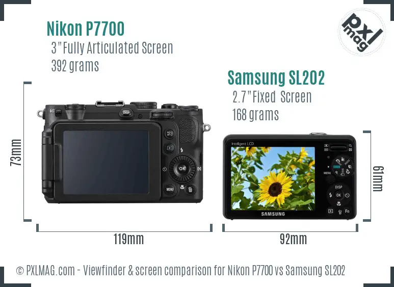 Nikon P7700 vs Samsung SL202 Screen and Viewfinder comparison