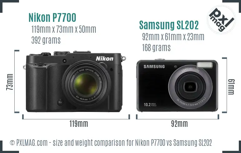 Nikon P7700 vs Samsung SL202 size comparison