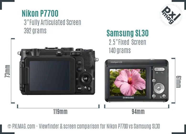 Nikon P7700 vs Samsung SL30 Screen and Viewfinder comparison