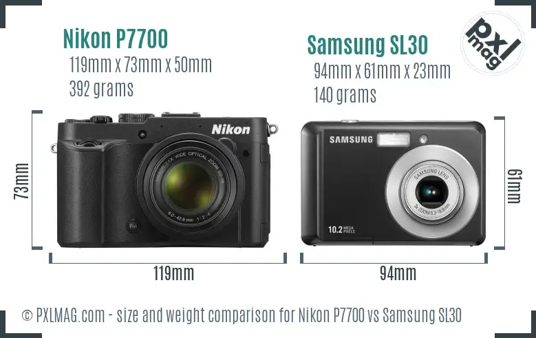 Nikon P7700 vs Samsung SL30 size comparison