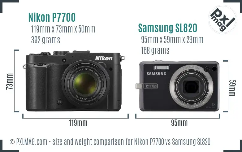 Nikon P7700 vs Samsung SL820 size comparison