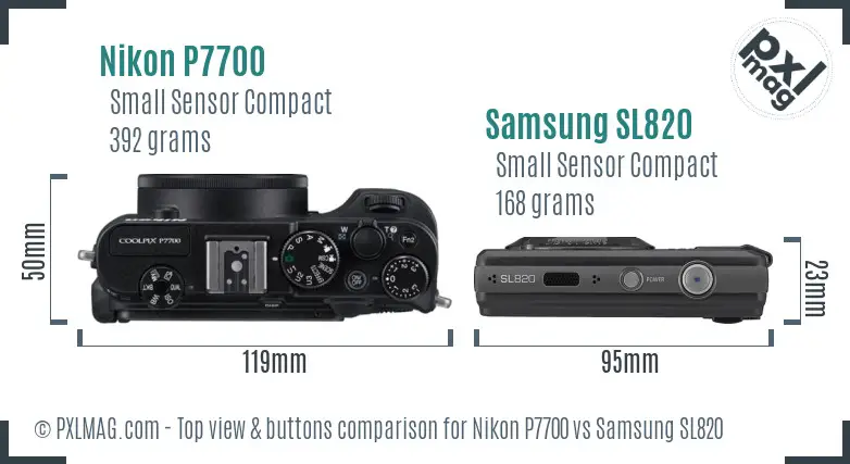 Nikon P7700 vs Samsung SL820 top view buttons comparison