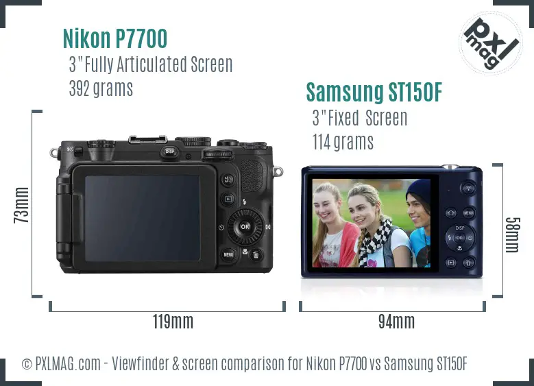 Nikon P7700 vs Samsung ST150F Screen and Viewfinder comparison