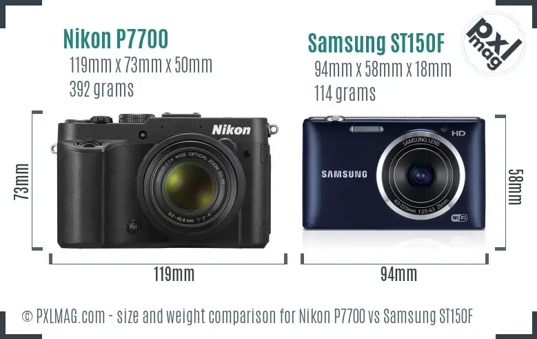 Nikon P7700 vs Samsung ST150F size comparison
