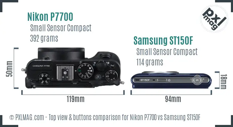 Nikon P7700 vs Samsung ST150F top view buttons comparison
