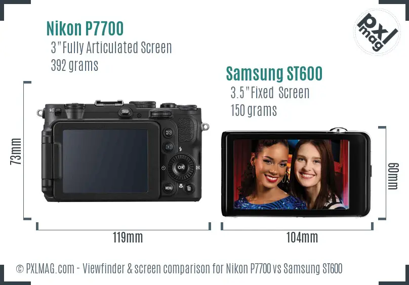 Nikon P7700 vs Samsung ST600 Screen and Viewfinder comparison