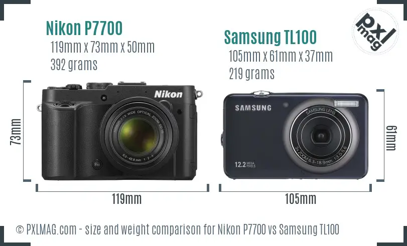Nikon P7700 vs Samsung TL100 size comparison
