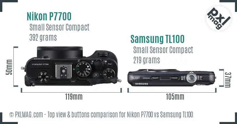 Nikon P7700 vs Samsung TL100 top view buttons comparison