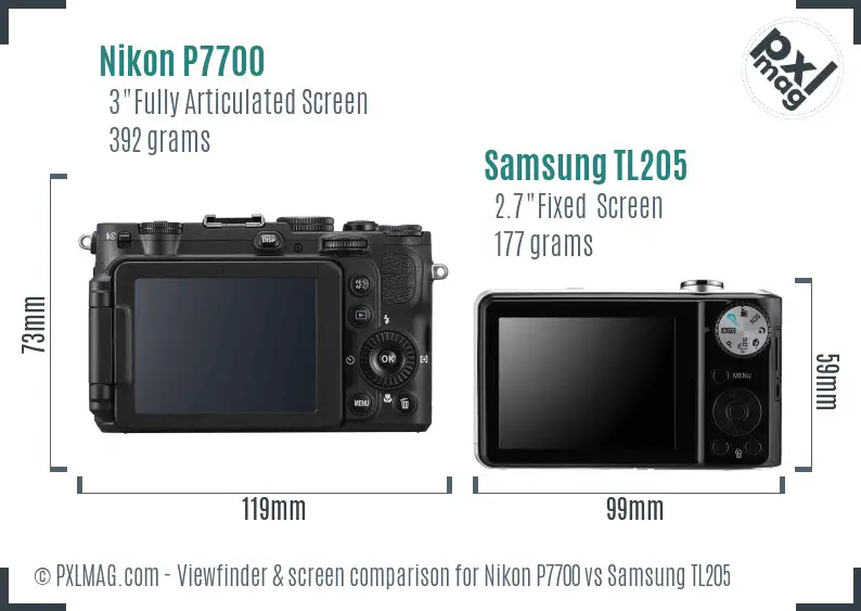 Nikon P7700 vs Samsung TL205 Screen and Viewfinder comparison