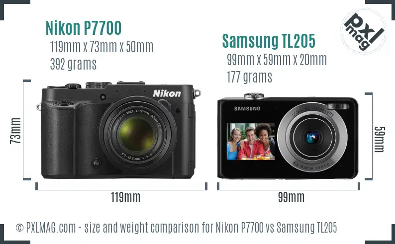 Nikon P7700 vs Samsung TL205 size comparison