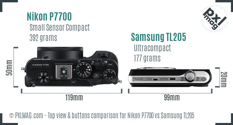 Nikon P7700 vs Samsung TL205 top view buttons comparison