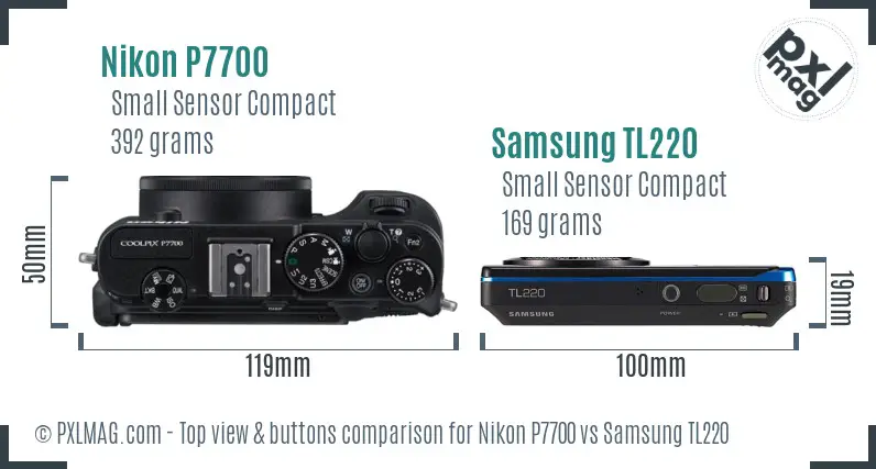 Nikon P7700 vs Samsung TL220 top view buttons comparison