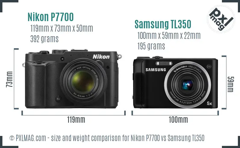 Nikon P7700 vs Samsung TL350 size comparison