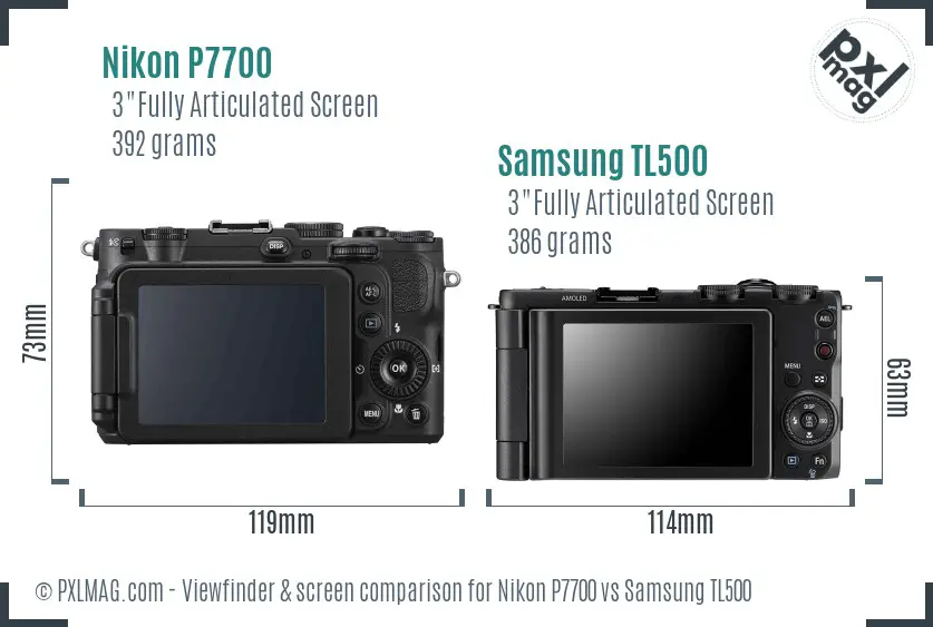 Nikon P7700 vs Samsung TL500 Screen and Viewfinder comparison