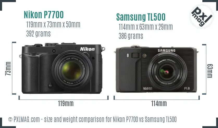 Nikon P7700 vs Samsung TL500 size comparison