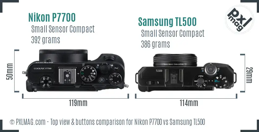 Nikon P7700 vs Samsung TL500 top view buttons comparison