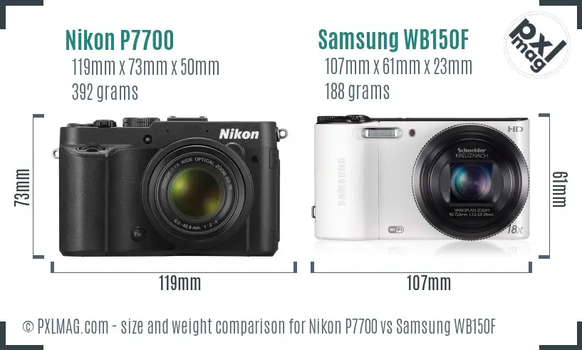 Nikon P7700 vs Samsung WB150F size comparison