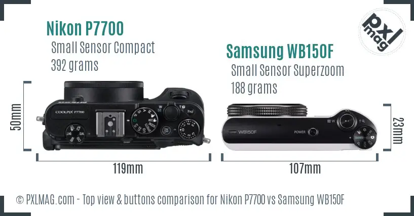 Nikon P7700 vs Samsung WB150F top view buttons comparison