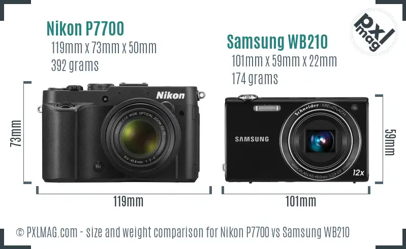 Nikon P7700 vs Samsung WB210 size comparison