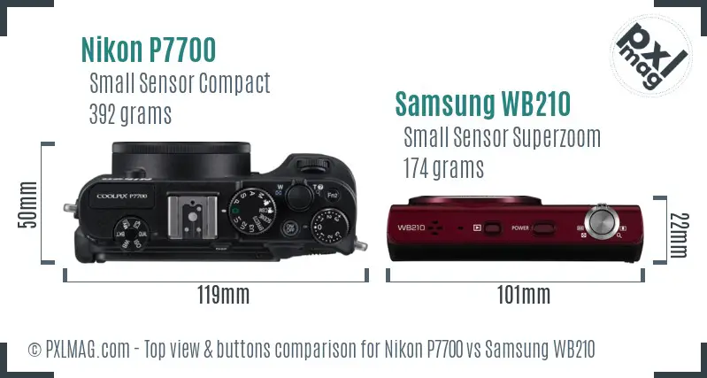 Nikon P7700 vs Samsung WB210 top view buttons comparison