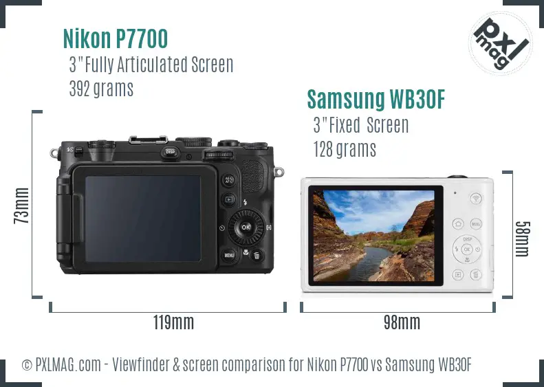 Nikon P7700 vs Samsung WB30F Screen and Viewfinder comparison
