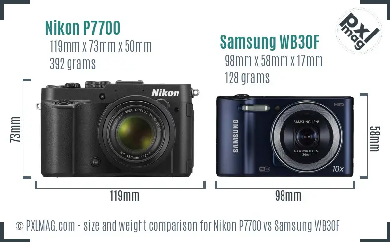 Nikon P7700 vs Samsung WB30F size comparison
