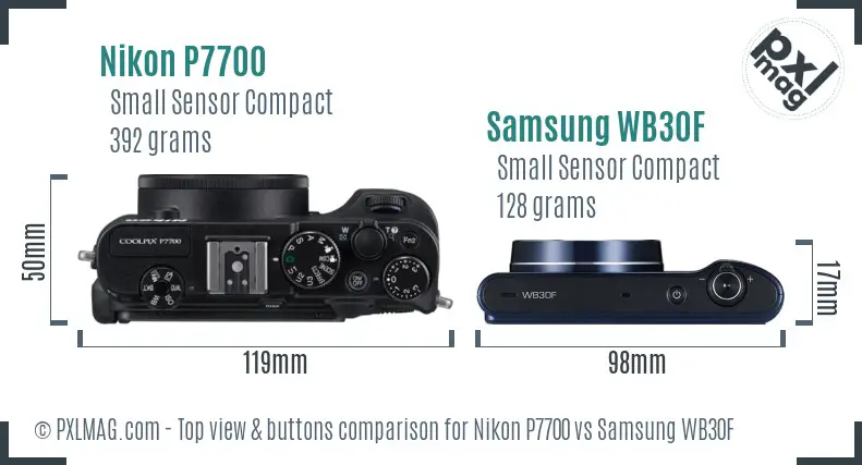 Nikon P7700 vs Samsung WB30F top view buttons comparison