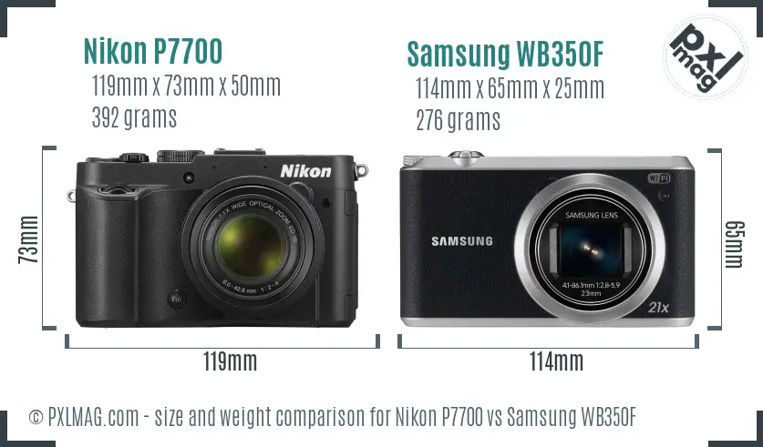 Nikon P7700 vs Samsung WB350F size comparison Nikon P7700 vs Samsung WB350F size comparison