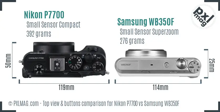 Nikon P7700 vs Samsung WB350F top view buttons comparison Nikon P7700 vs Samsung WB350F top view buttons comparison