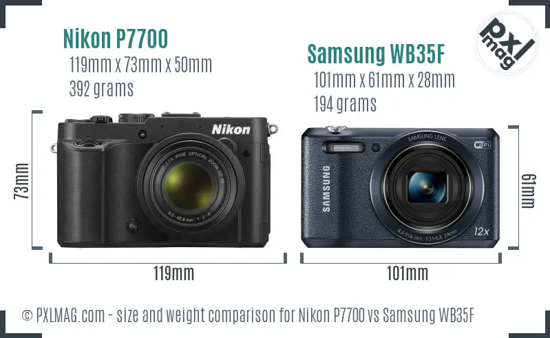Nikon P7700 vs Samsung WB35F size comparison Nikon P7700 vs Samsung WB35F size comparison