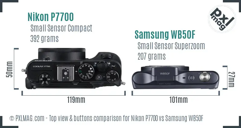 Nikon P7700 vs Samsung WB50F top view buttons comparison