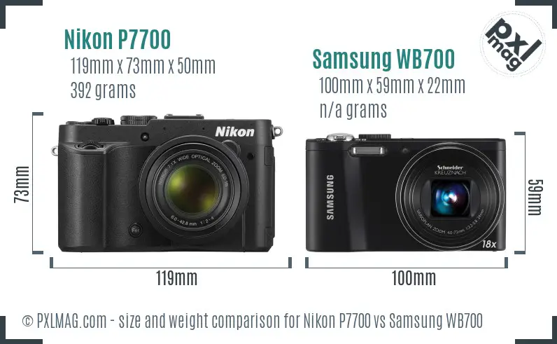 Nikon P7700 vs Samsung WB700 size comparison