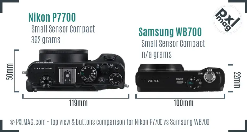 Nikon P7700 vs Samsung WB700 top view buttons comparison