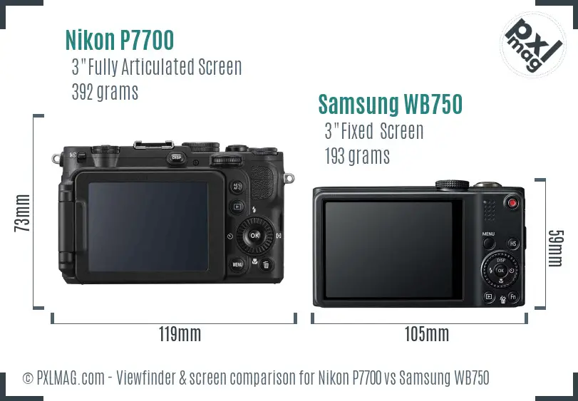 Nikon P7700 vs Samsung WB750 Screen and Viewfinder comparison