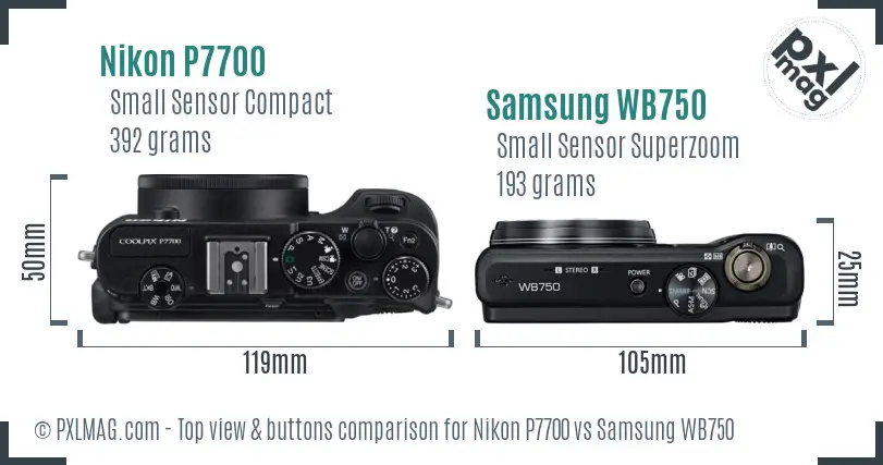 Nikon P7700 vs Samsung WB750 top view buttons comparison
