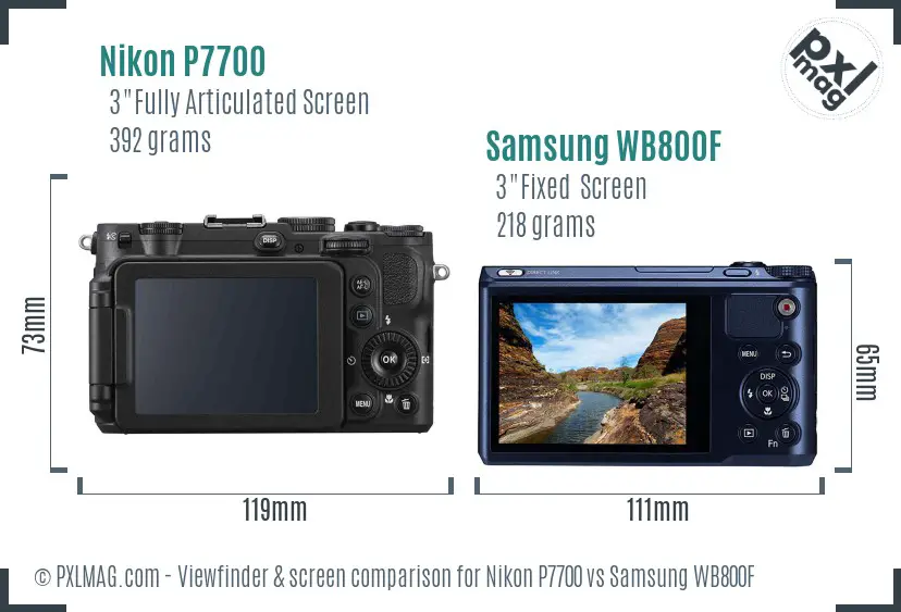 Nikon P7700 vs Samsung WB800F Screen and Viewfinder comparison