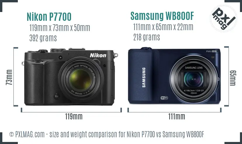 Nikon P7700 vs Samsung WB800F size comparison