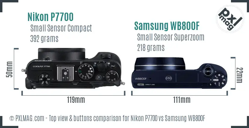 Nikon P7700 vs Samsung WB800F top view buttons comparison