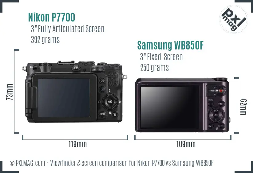 Nikon P7700 vs Samsung WB850F Screen and Viewfinder comparison