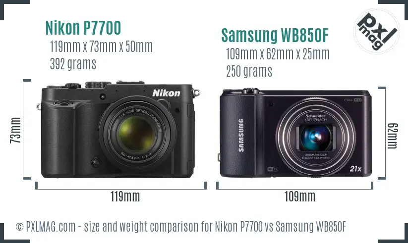 Nikon P7700 vs Samsung WB850F size comparison