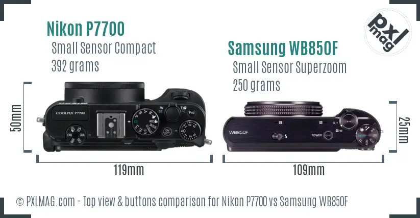 Nikon P7700 vs Samsung WB850F top view buttons comparison