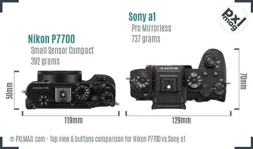 Nikon P7700 vs Sony a1 top view buttons comparison Nikon P7700 vs Sony a1 top view buttons comparison