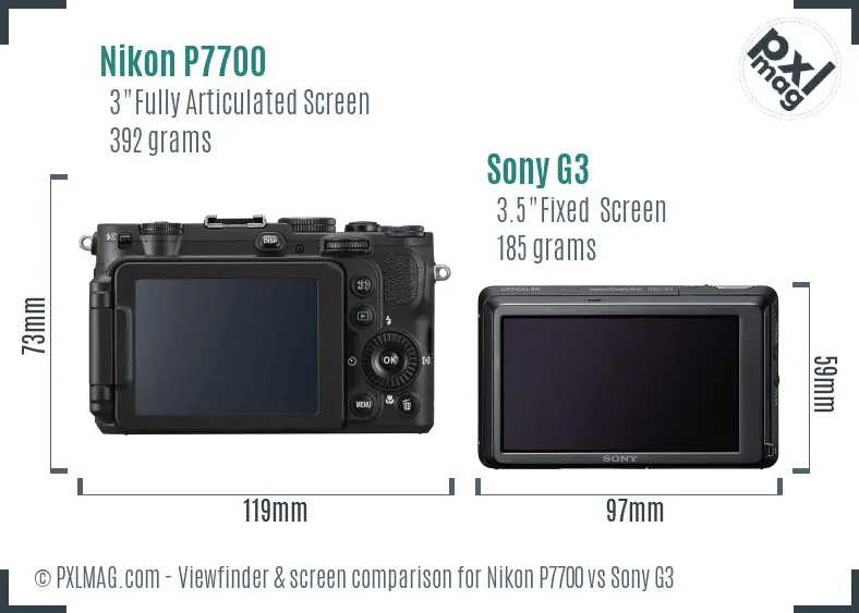 Nikon P7700 vs Sony G3 Screen and Viewfinder comparison