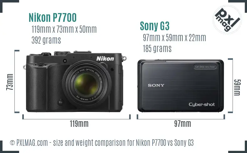 Nikon P7700 vs Sony G3 size comparison