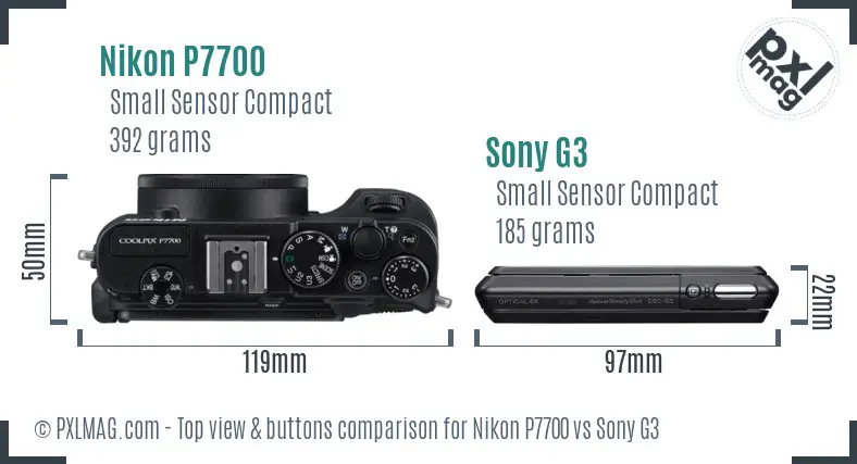 Nikon P7700 vs Sony G3 top view buttons comparison