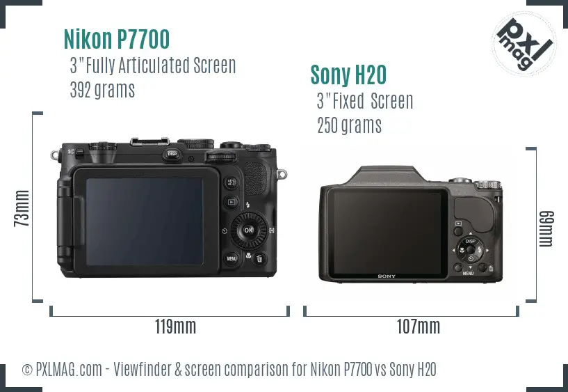 Nikon P7700 vs Sony H20 Screen and Viewfinder comparison