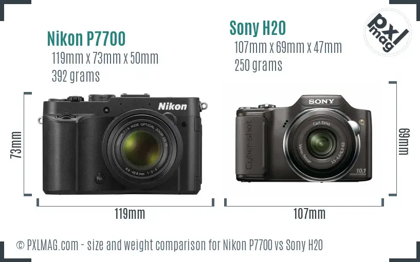 Nikon P7700 vs Sony H20 size comparison