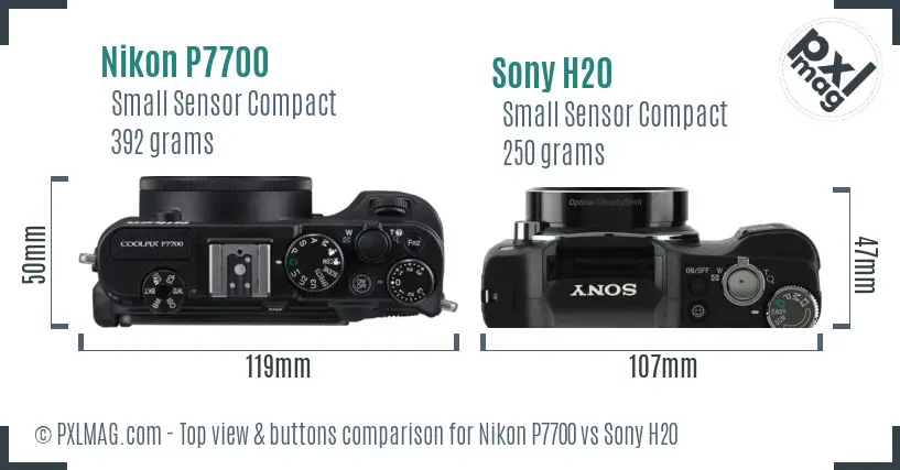 Nikon P7700 vs Sony H20 top view buttons comparison