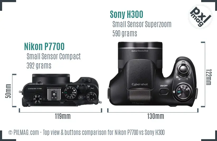 Nikon P7700 vs Sony H300 top view buttons comparison Nikon P7700 vs Sony H300 top view buttons comparison